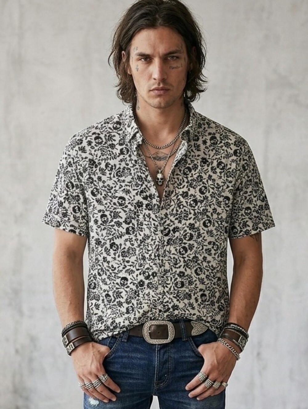 Rare Denim & Supply Ralph Lauren Mens Skull Floral Shirt Sz XL Y2K Retro
